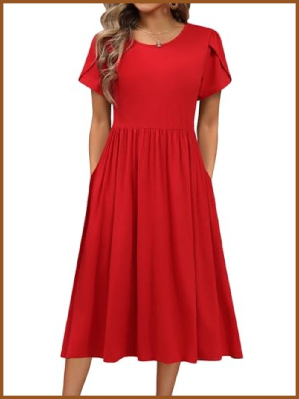 Women's A-Line Midi Dress Short Sleeve T-Shirt Sundress with Pockets